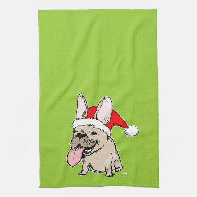 Linge De Cuisine Bouledogue français le père noël - vacances (Vertical)