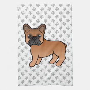 Linge De Cuisine Bouledogue Français Rouge Mignon Chien de Dessin A