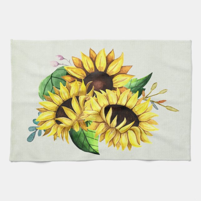 Linge De Cuisine Bouquet de tournesol jaune en aquarelle (Horizontal)