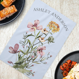 Linge De Cuisine Bouquet Fleur sauvage d'aquarelle #1 Nom personnal