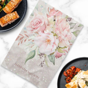 Linge De Cuisine Bouquet floral de rose rose et de pivoine élégant