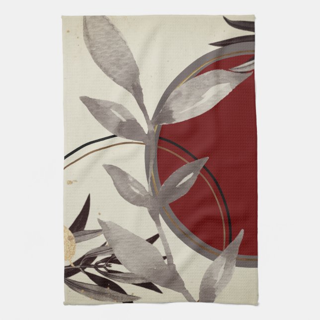 Linge De Cuisine Bourgogne et crème Feuilles de l'aquarelle artisti (Vertical)