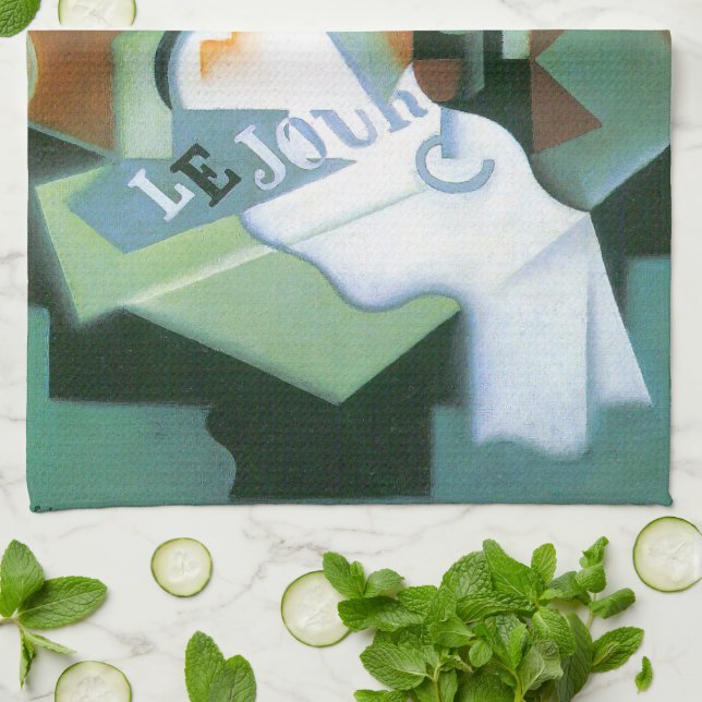 Linge De Cuisine Bouteille et plat de fruits de Juan Gris, Cubisme  (Plié)