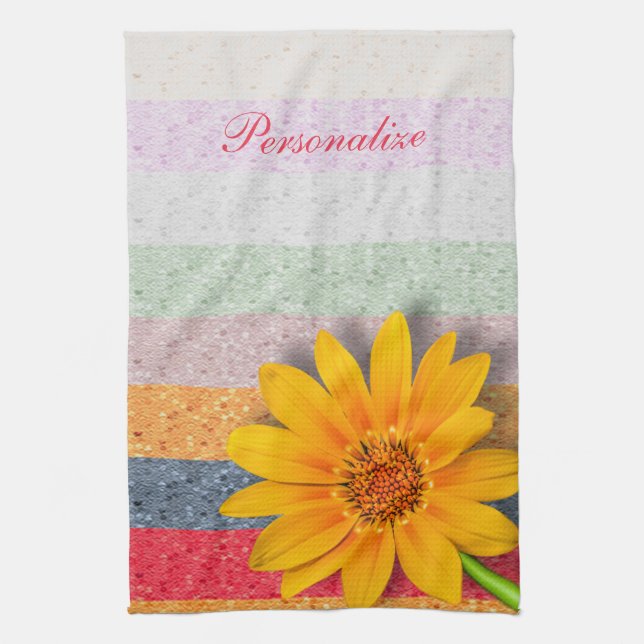 Linge De Cuisine Bouteille jaune avec bandes pastel Personnalisez (Vertical)