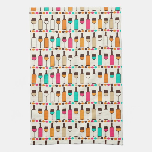 Linge De Cuisine Bouteilles et verres rétro (Vertical)