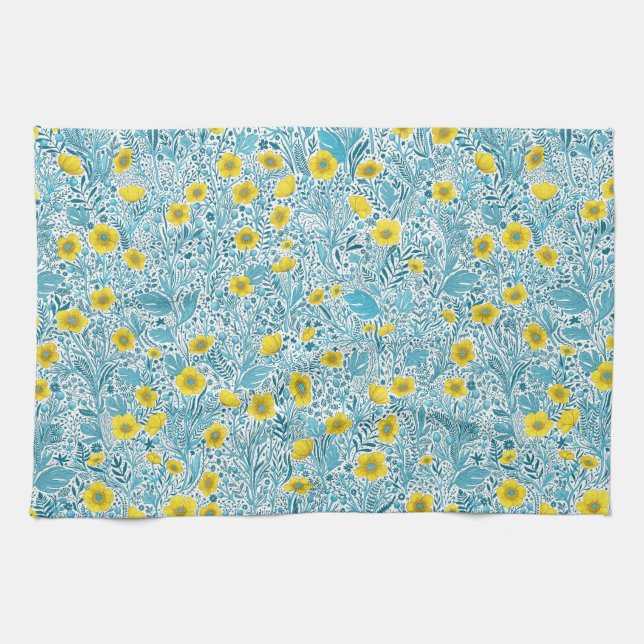 Linge De Cuisine Boutons jaunes, bleus et blancs (Horizontal)