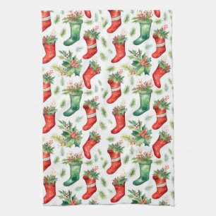 Linge De Cuisine Bouts de Noël vert et rouge