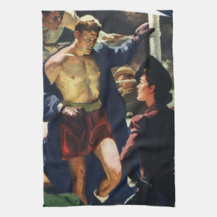 Linge De Cuisine Boxe sportive vintage, boxeur quittant le ring