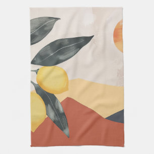 Linge De Cuisine Branche de citron bohème avec soleil abstrait mini