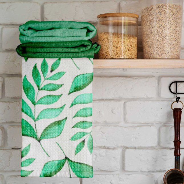 Linge De Cuisine Branches d'aquarelle simples - vert (Créateur téléchargé)