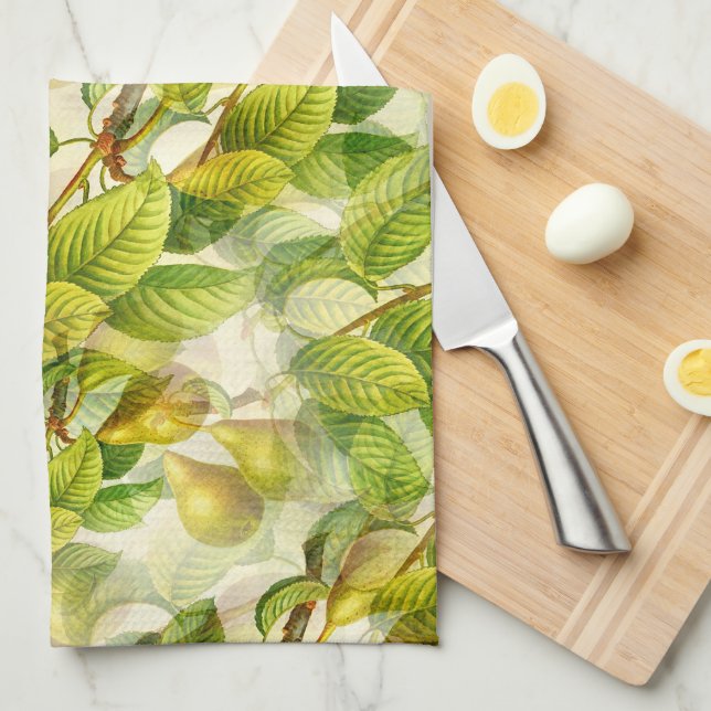 Linge De Cuisine Branches de poires et Motif de poires (Quart Plié)