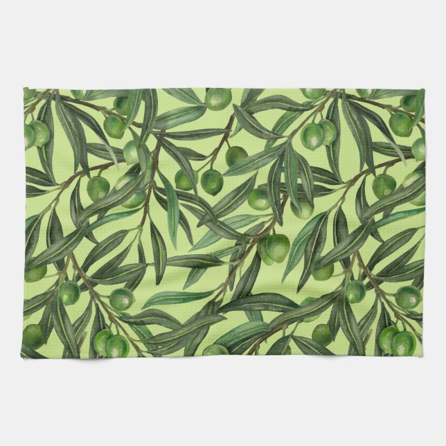 Linge De Cuisine Branches d'olive sur le vert miel (Horizontal)