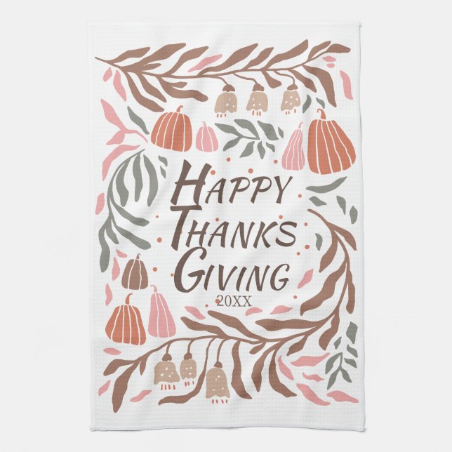 Linge De Cuisine Branches, feuilles et citrouilles tombent Thanksgi (Vertical)