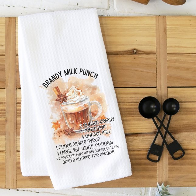 Linge De Cuisine Brandy Milk Punch Cocktail Recette Aquarelle (Brandy Milk Punch Cocktail Recipe Watercolor Kitchen Towel)