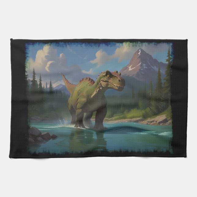 Linge De Cuisine Brontosaurus à la canne et plaisir fluvial (Horizontal)
