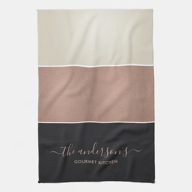 LINGE DE CUISINE BROUILLAGES NOIRS EN CUIVRE ROSE ROSE (Vertical)