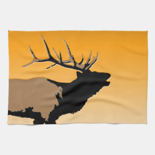 Linge De Cuisine Brouillonnant Bull Elk au coucher du soleil Art or