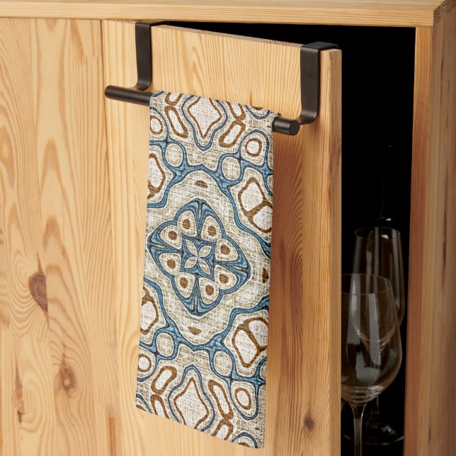 Linge De Cuisine Brown Ochre Turquoise Hip Tribe Art (Pliage en tiers)