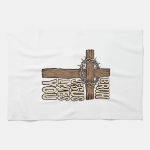 Linge De Cuisine Bruh Jésus T'aime Croix Vintage Chrétien Vecto