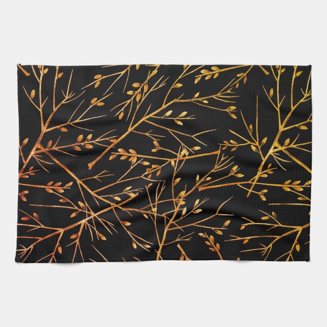 Linge De Cuisine Brûler Orange Twigs sur Noir (Horizontal)