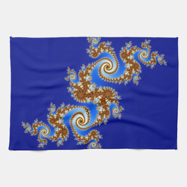 Linge De Cuisine Brun bleu de fractale tourbillonnante (Horizontal)
