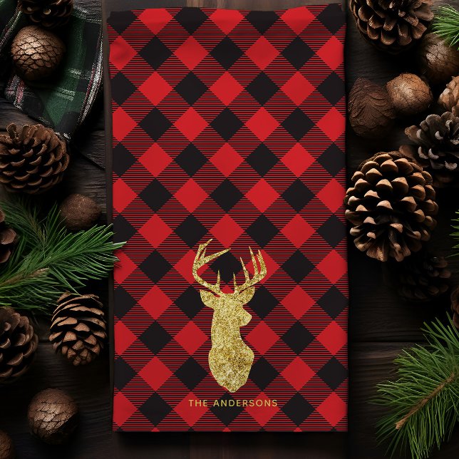 Linge De Cuisine Buffalo Plaid Gold Deer Christmas (Créateur téléchargé)