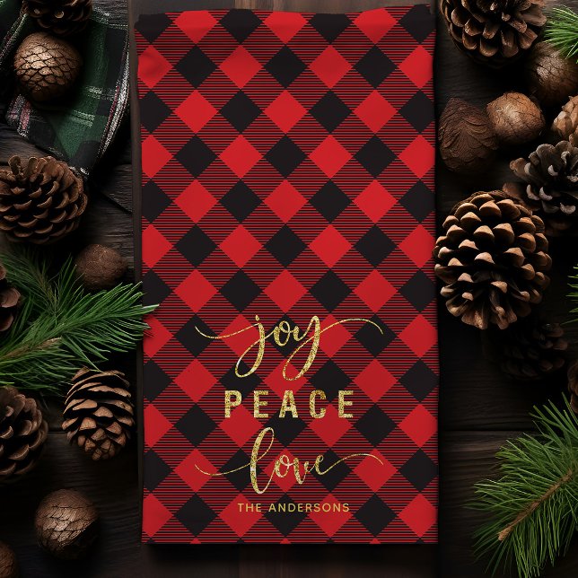 Linge De Cuisine Buffalo Plaid Joie Paix Amour Monogramme Noël (Créateur téléchargé)