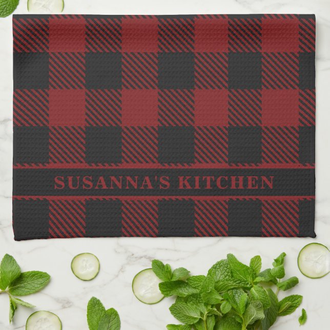 Linge De Cuisine Buffle rouge rustique plaid hiver (Plié)