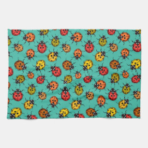 Linge De Cuisine Bugs colorés sur turquoise