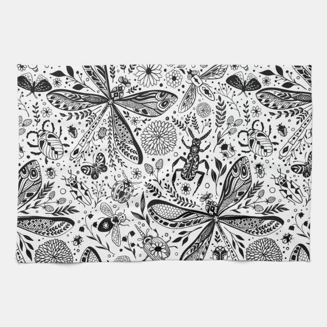 Linge De Cuisine Bugs de Doodle sur bleu foncé (Horizontal)