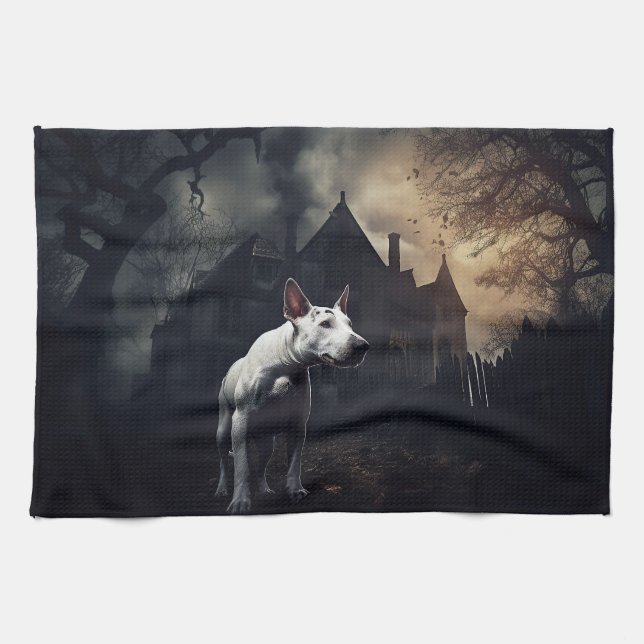 Linge De Cuisine Bull Terrier Halloween effroi (Horizontal)