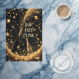 Linge De Cuisine Bulles de Champagne Pop Fizz Clink Midnight Gold