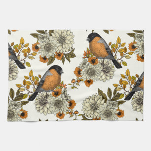 Linge De Cuisine Bullfinch on autumn floral 2