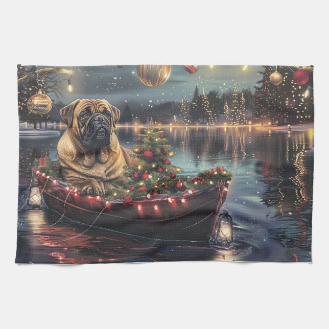 Linge De Cuisine Bullmastiff Noël Festive Voyage (Horizontal)