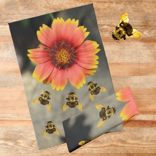 Linge De Cuisine Bumblebebees et Orange Gaillardia Tournesol Floral (Créateur téléchargé)