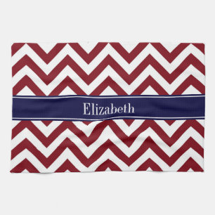 Linge De Cuisine Burgundy Lg Chevron Marine Nom bleu Monogramme