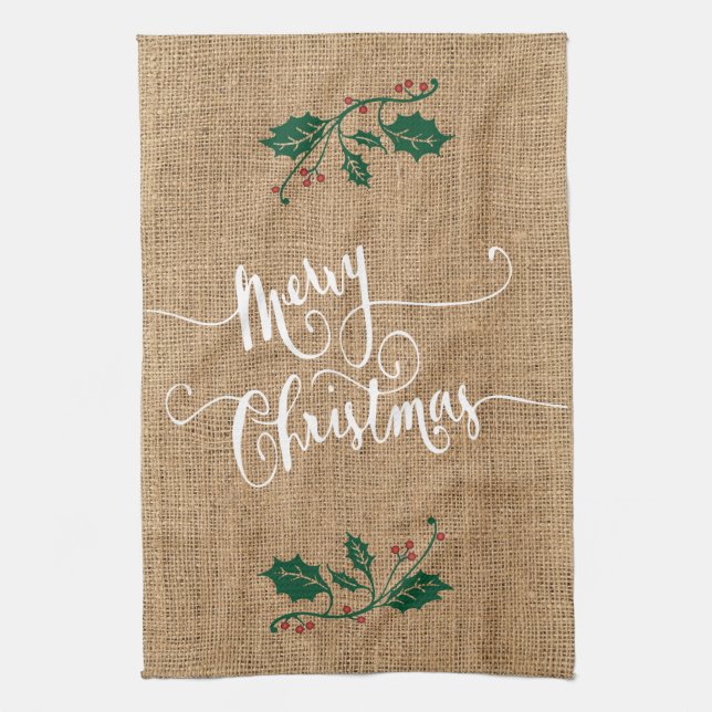 Linge De Cuisine Burlap Texture Joyeux Noël (Vertical)