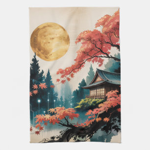 Linge De Cuisine Cabane au Clair de Lune, Art de la Forêt Japonaise