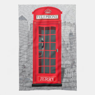 Linge De Cuisine Cabine Téléphonique Rouge de Londres sur la Skylin