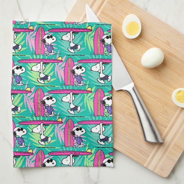 Linge De Cuisine cacahuètes | Snoopy Turquoise Surf Motif (Quart Plié)