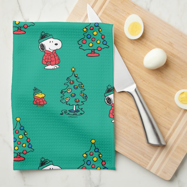 Linge De Cuisine cacahuètes | Snoopy & Woodstock Motif de Noël (Quart Plié)