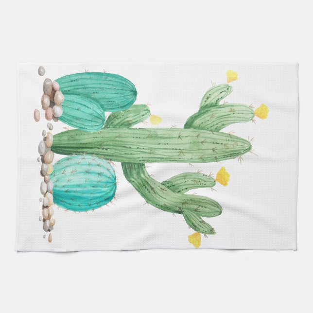 Linge De Cuisine Cactus du sud-ouest du désert Aquarelle Succulente (Horizontal)