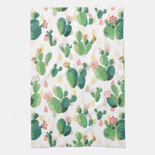 Linge De Cuisine Cactus fleurissant sur l'arrière - plan blanc