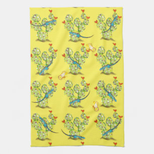 Linge De Cuisine Cactus jaune Lizard Butterfly Desert Sud-ouest