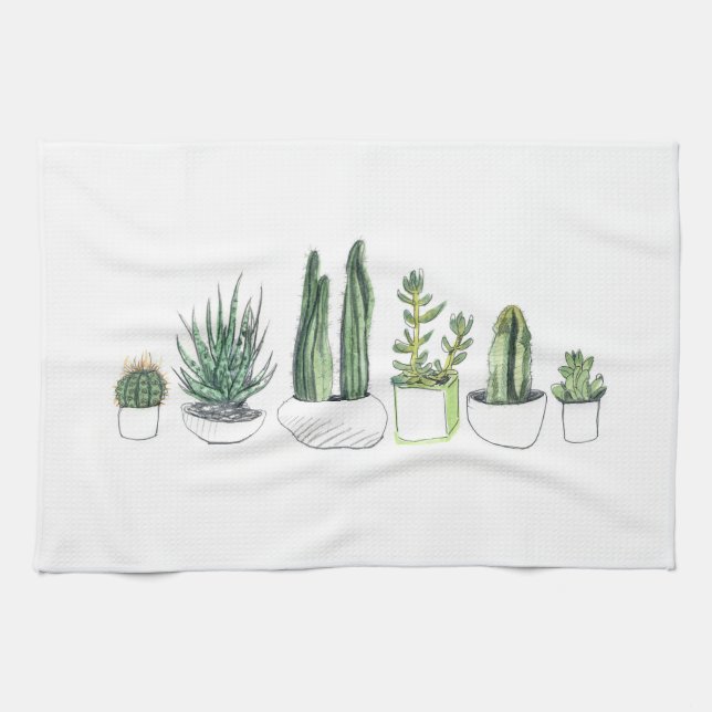 Linge De Cuisine Cactus pour aquarelle et Succulents (Horizontal)