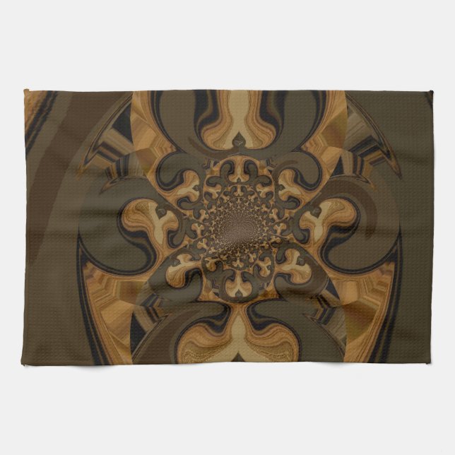 Linge De Cuisine Café Brown Flux Kaleidoscope Art Imprimer (Horizontal)
