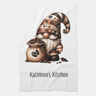 Linge De Cuisine Café Cute Personnalisé Gnome Blanc Brown Cadeau