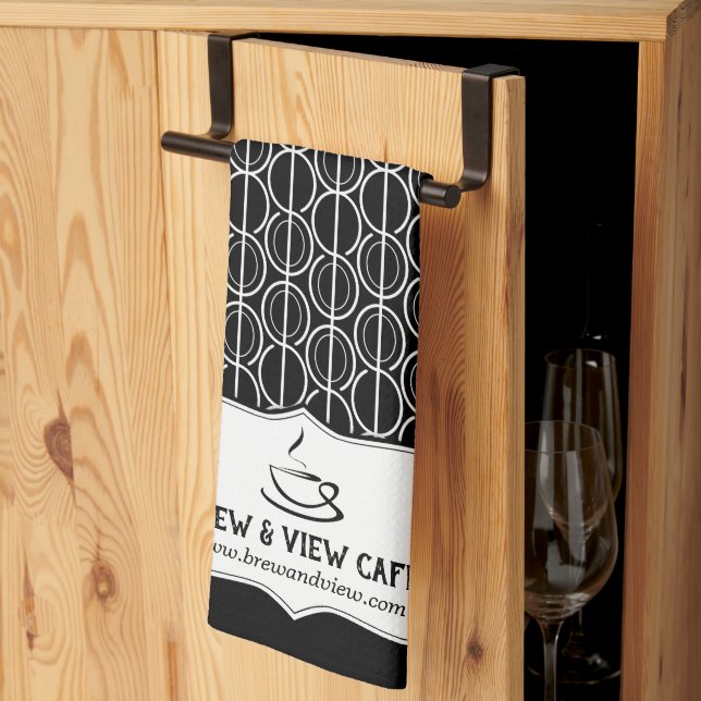 Linge De Cuisine Café haricot motif commerce personnalisé noir et b (Pliage en tiers)