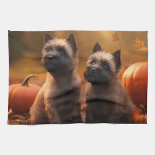 Linge De Cuisine Cairn Terrier Chiot Automne Citrouille de plaisir