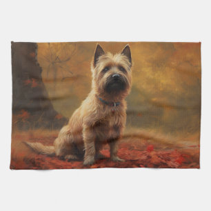Linge De Cuisine Cairn Terrier dans les feuilles d'automne qui tomb